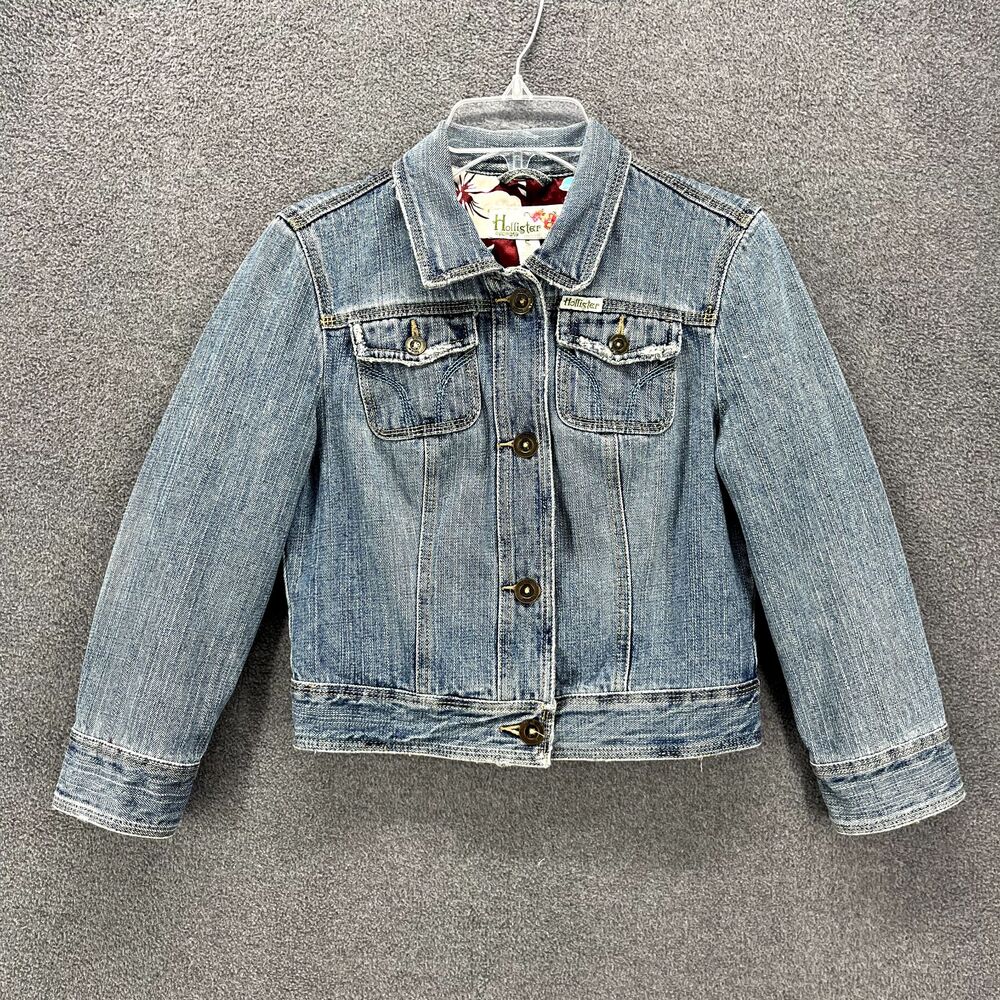 HOLLISTER CO‎ Denim Jacket Girls Juniors Small distressed Tropical lined